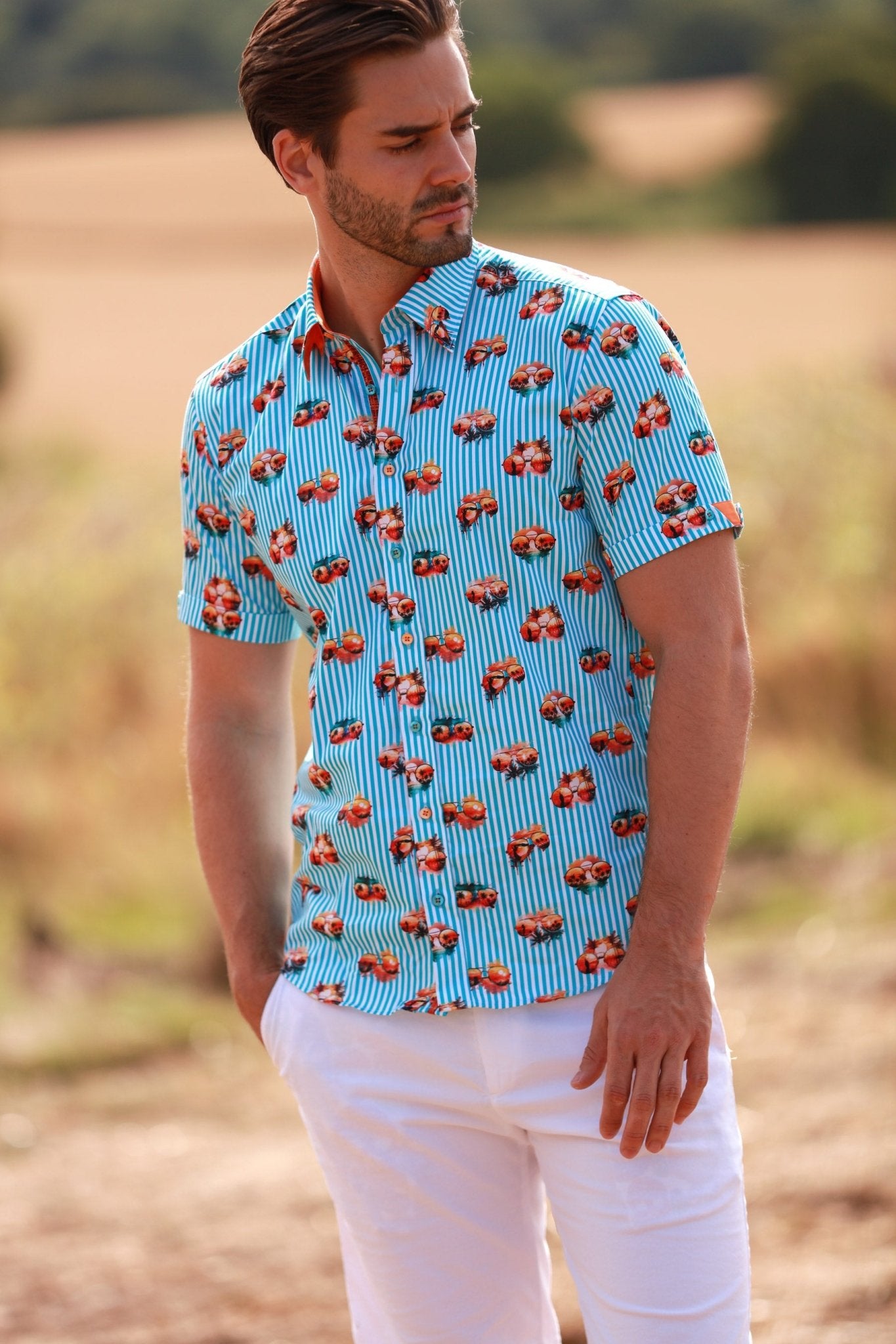 TROPICAL VISIONS STRIPE SHORT SLEEVE SHIRT – Premium Men's Patterned Shirt by Claudio Lugli | Bold Design, Tailored Fit, Best Printed Shirts