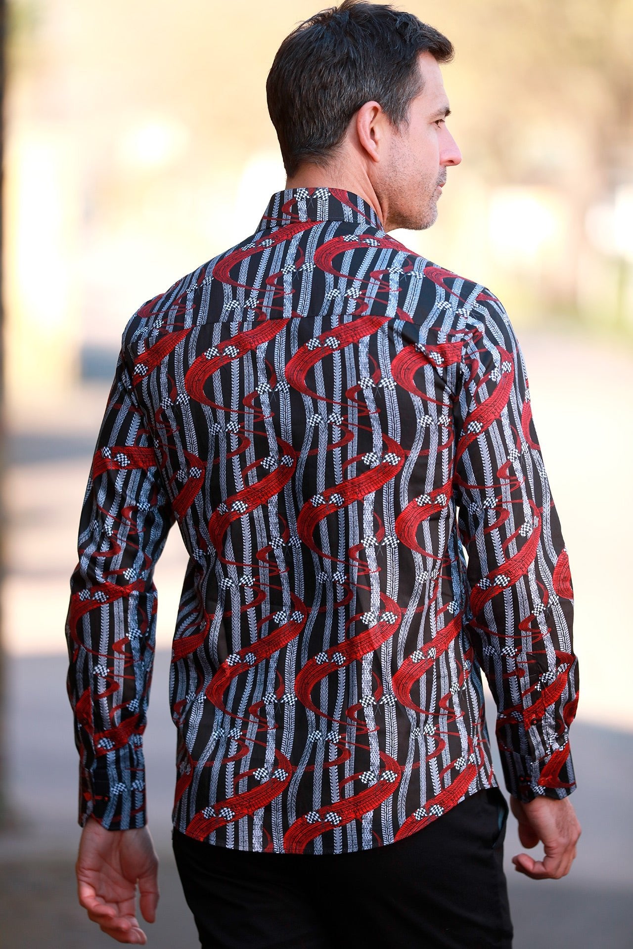 TYRE TRACK AND RACING FLAGS PRINT SHIRT - Claudio Lugli Shirts