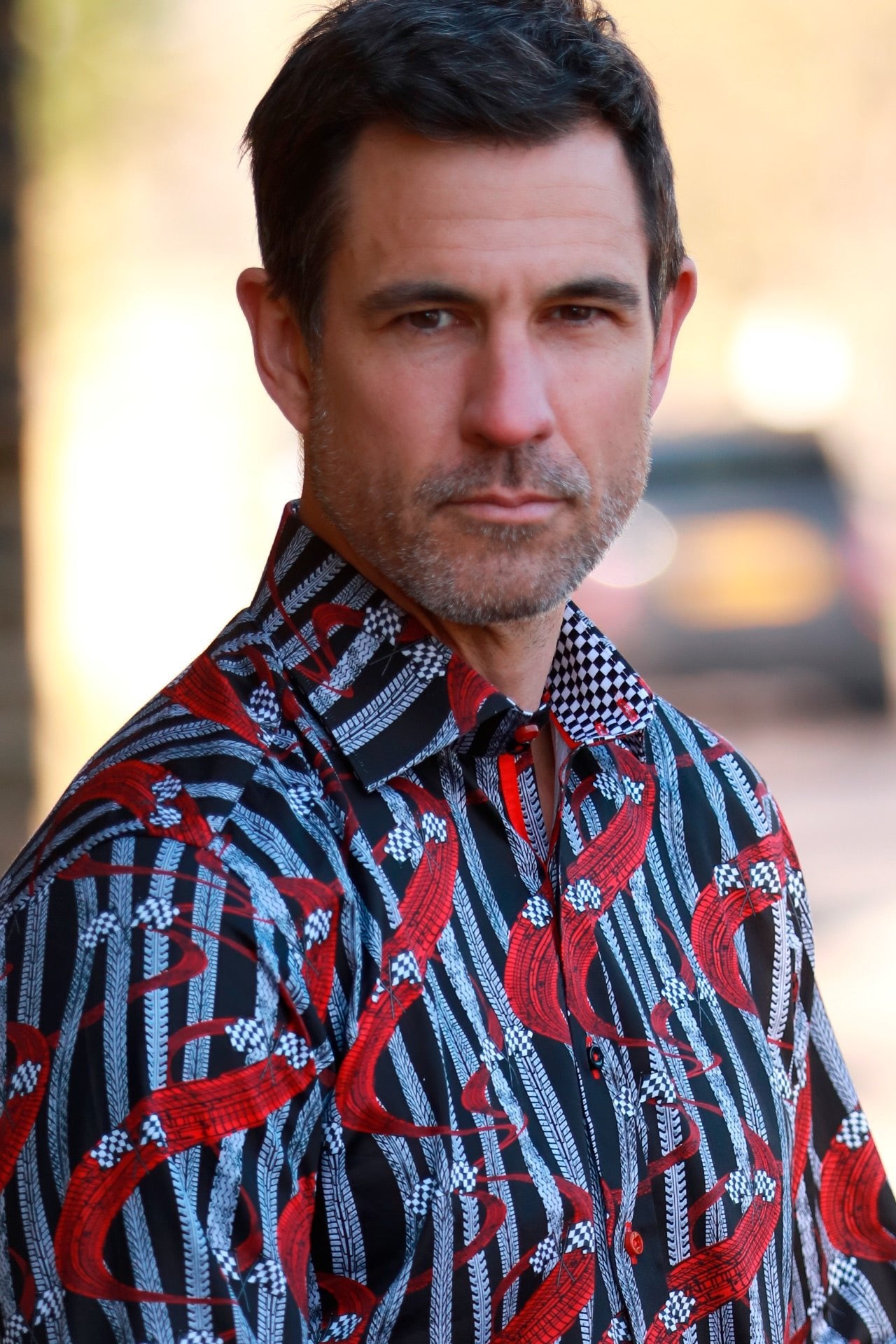 TYRE TRACK AND RACING FLAGS PRINT SHIRT - Claudio Lugli Shirts