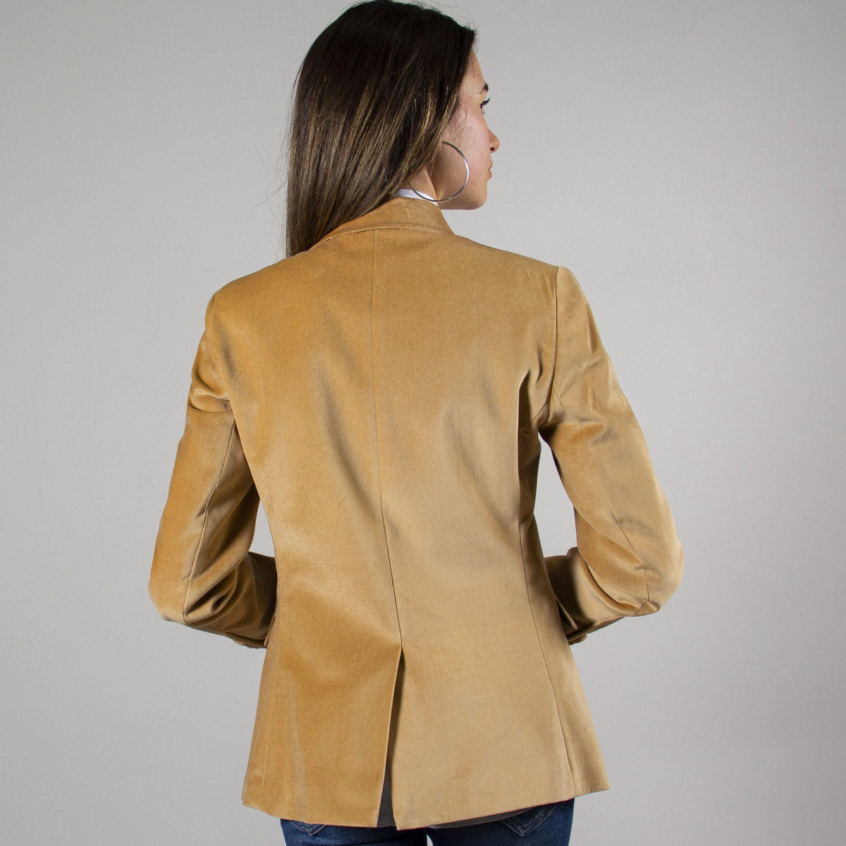 Claudio Lugli California Velvet Womens Jacket, golden tan jacket, rear view