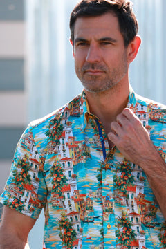 VENETIAN VIEWS & SUMMER HUES PRINTED SHORT SLEEVE SHIRT – Premium Men's Patterned Shirt by Claudio Lugli | Bold Design, Tailored Fit, Best Printed Shirts