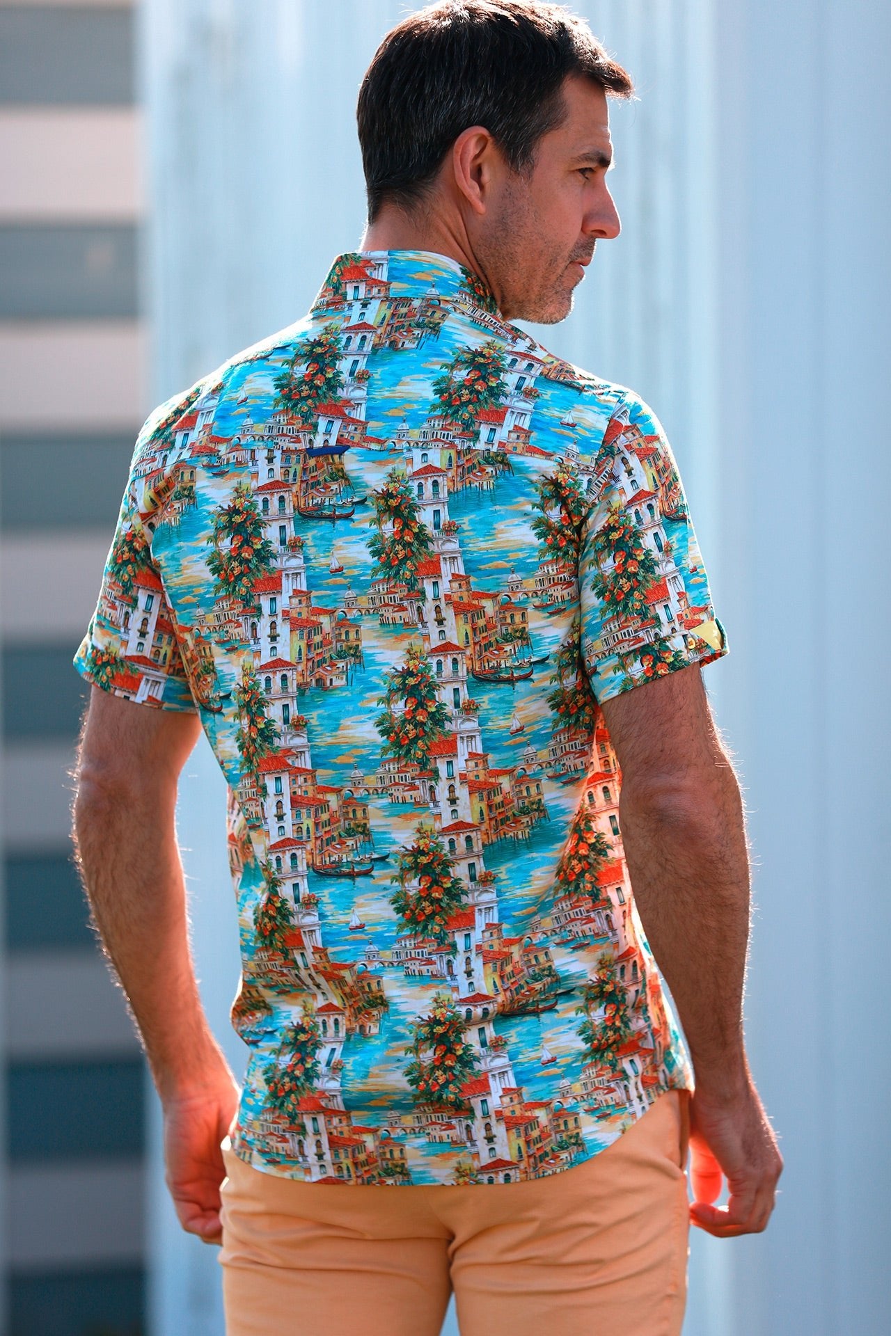 VENETIAN VIEWS & SUMMER HUES PRINTED SHORT SLEEVE SHIRT – Premium Men's Patterned Shirt by Claudio Lugli | Bold Design, Tailored Fit, Best Printed Shirts