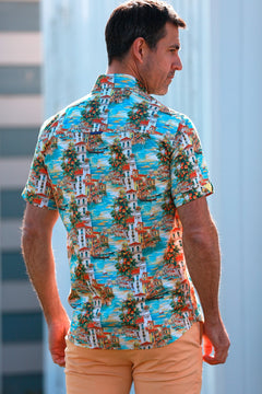 VENETIAN VIEWS & SUMMER HUES PRINTED SHORT SLEEVE SHIRT – Premium Men's Patterned Shirt by Claudio Lugli | Bold Design, Tailored Fit, Best Printed Shirts