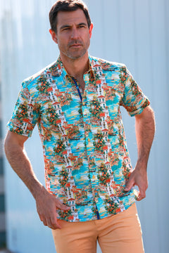 VENETIAN VIEWS & SUMMER HUES PRINTED SHORT SLEEVE SHIRT – Premium Men's Patterned Shirt by Claudio Lugli | Bold Design, Tailored Fit, Best Printed Shirts