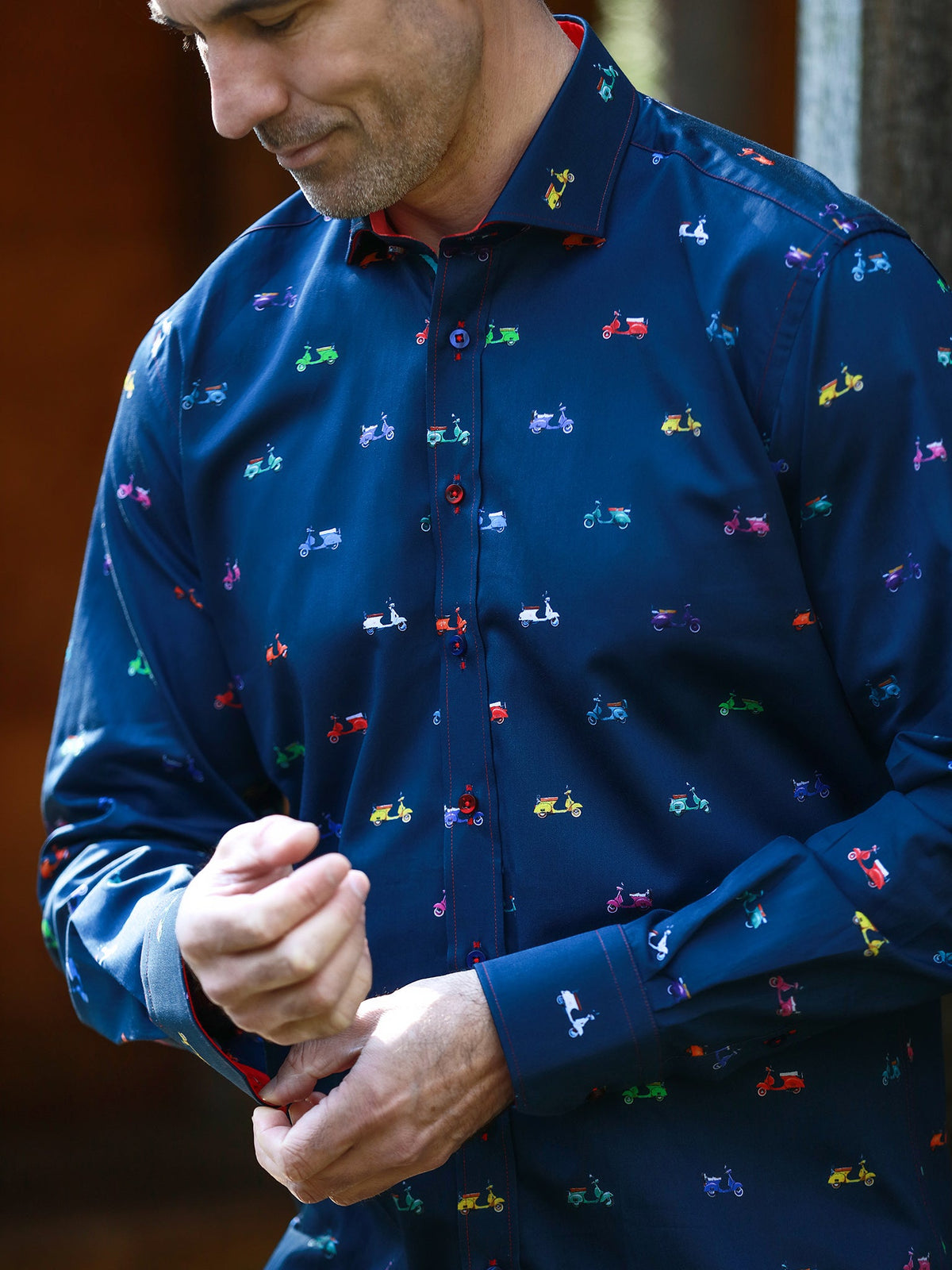 Vintage Scooter Print Satin Cotton Shirt - Claudio Lugli Shirts