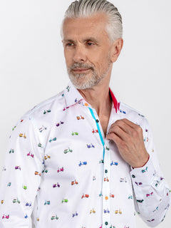 Vintage Scooter Print Satin Cotton Shirt - Claudio Lugli Shirts