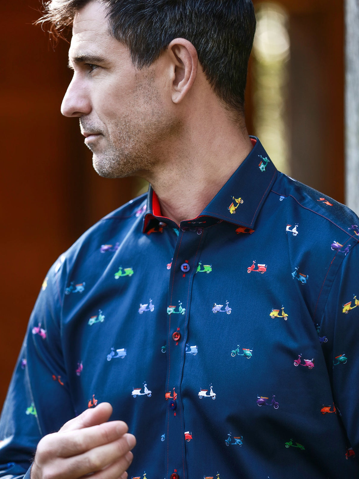 Vintage Scooter Print Satin Cotton Shirt - Claudio Lugli Shirts