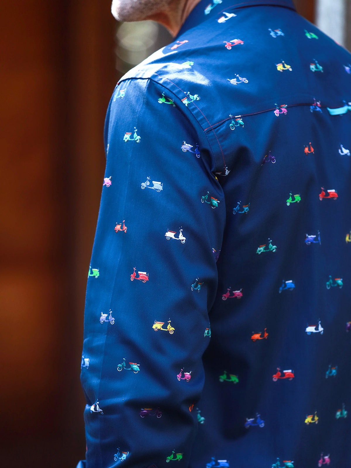Vintage Scooter Print Satin Cotton Shirt - Claudio Lugli Shirts