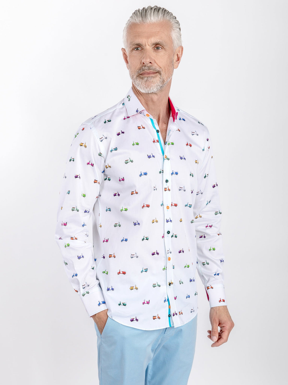 Vintage Scooter Print Satin Cotton Shirt - Claudio Lugli Shirts