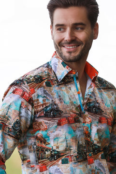 VINTAGE STEAM TRAIN PRINT SHIRT - Claudio Lugli Shirts