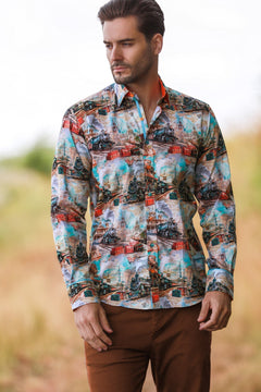 VINTAGE STEAM TRAIN PRINT SHIRT - Claudio Lugli Shirts