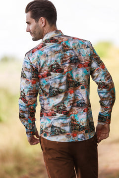 VINTAGE STEAM TRAIN PRINT SHIRT - Claudio Lugli Shirts