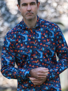 Whimsical Village Print Satin Cotton Shirt - Claudio Lugli Shirts