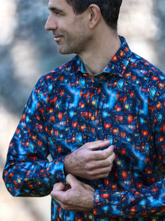 Whimsical Village Print Satin Cotton Shirt - Claudio Lugli Shirts