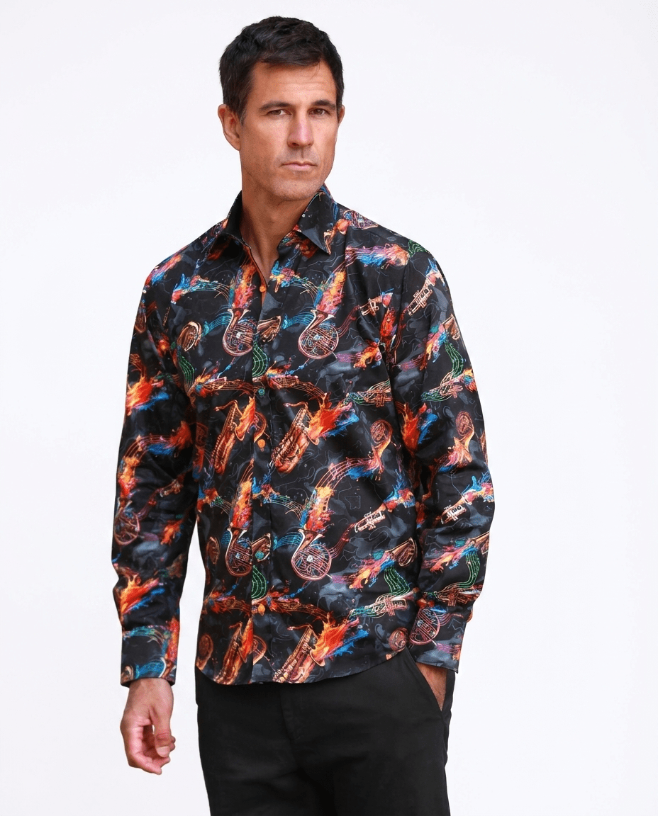 Wind Instruments and Paint Splash Print Shirt - Claudio Lugli Shirts