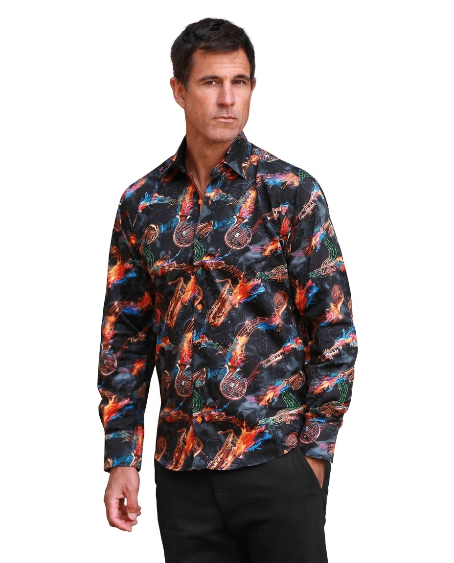 Wind Instruments and Paint Splash Print Shirt - Claudio Lugli Shirts