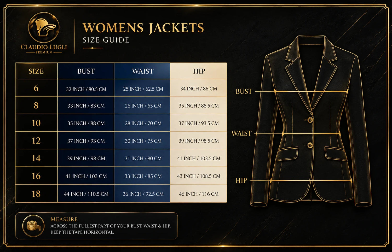 Claudio Lugli women's jacket size chart