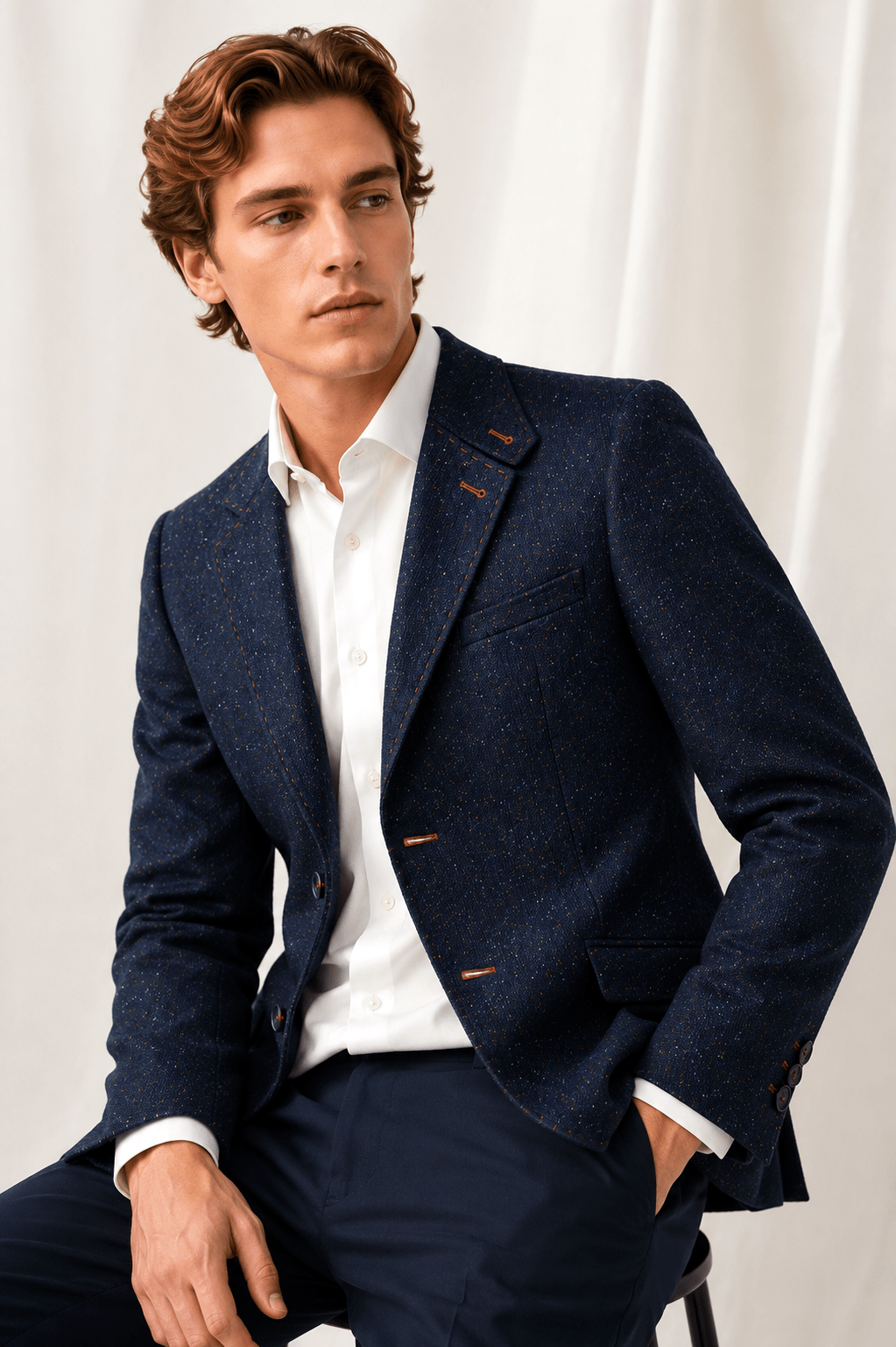 Wool Tailored Jacket - Navy & Green TRUE TO SIZE - Claudio Lugli Shirts