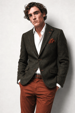 Wool Tailored Jacket - Navy & Green TRUE TO SIZE - Claudio Lugli Shirts