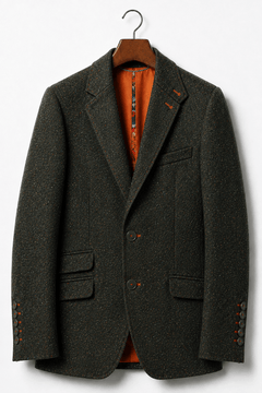 Wool Tailored Jacket - Navy & Green TRUE TO SIZE - Claudio Lugli Shirts