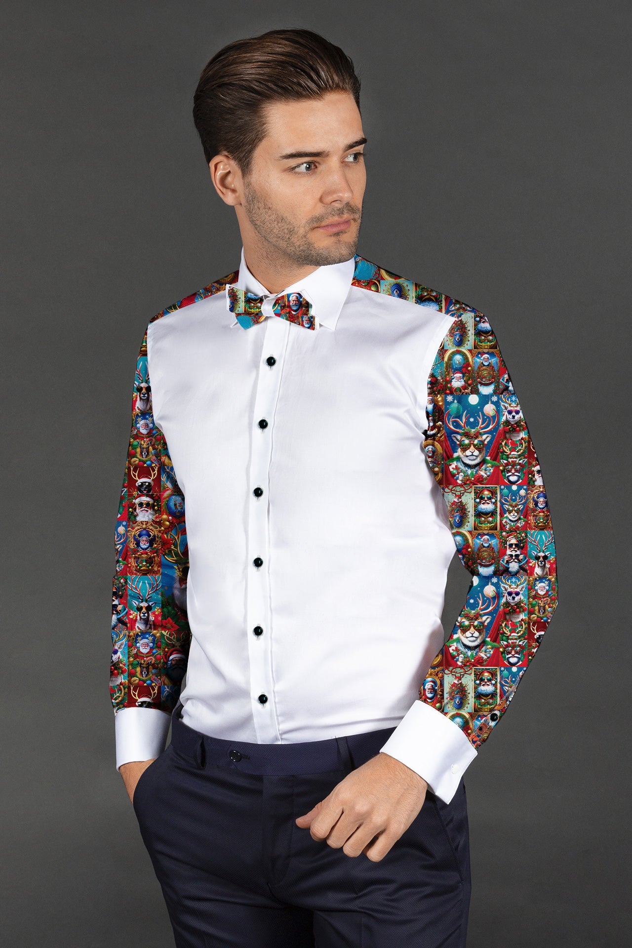 XMAS SANTA TUXEDO SHIRT WITH PRINTED BOWTIE - Claudio Lugli Shirts