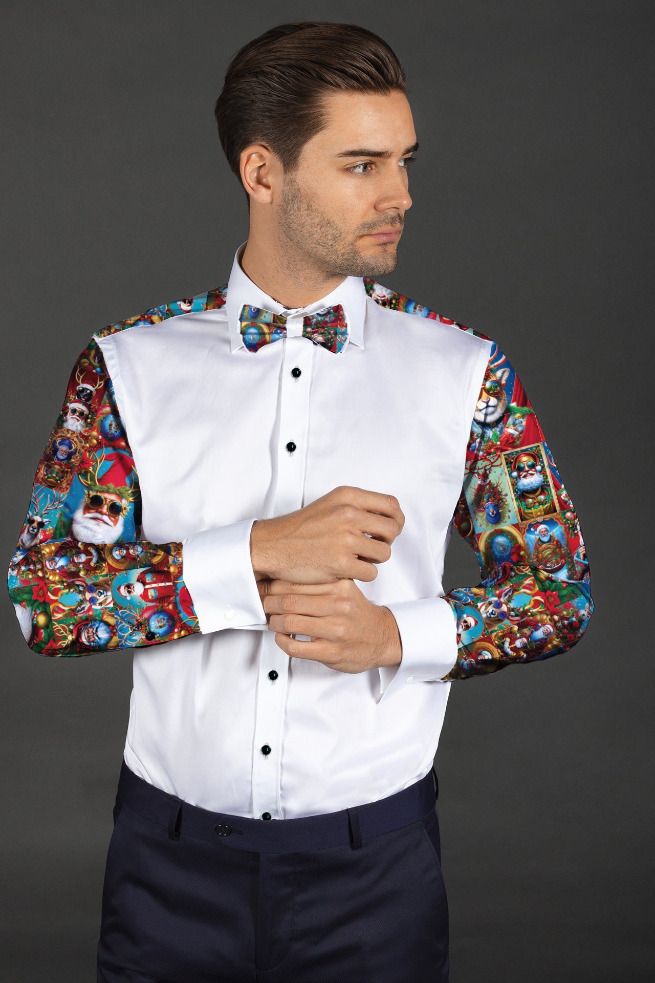 XMAS SANTA TUXEDO SHIRT WITH PRINTED BOWTIE - Claudio Lugli Shirts