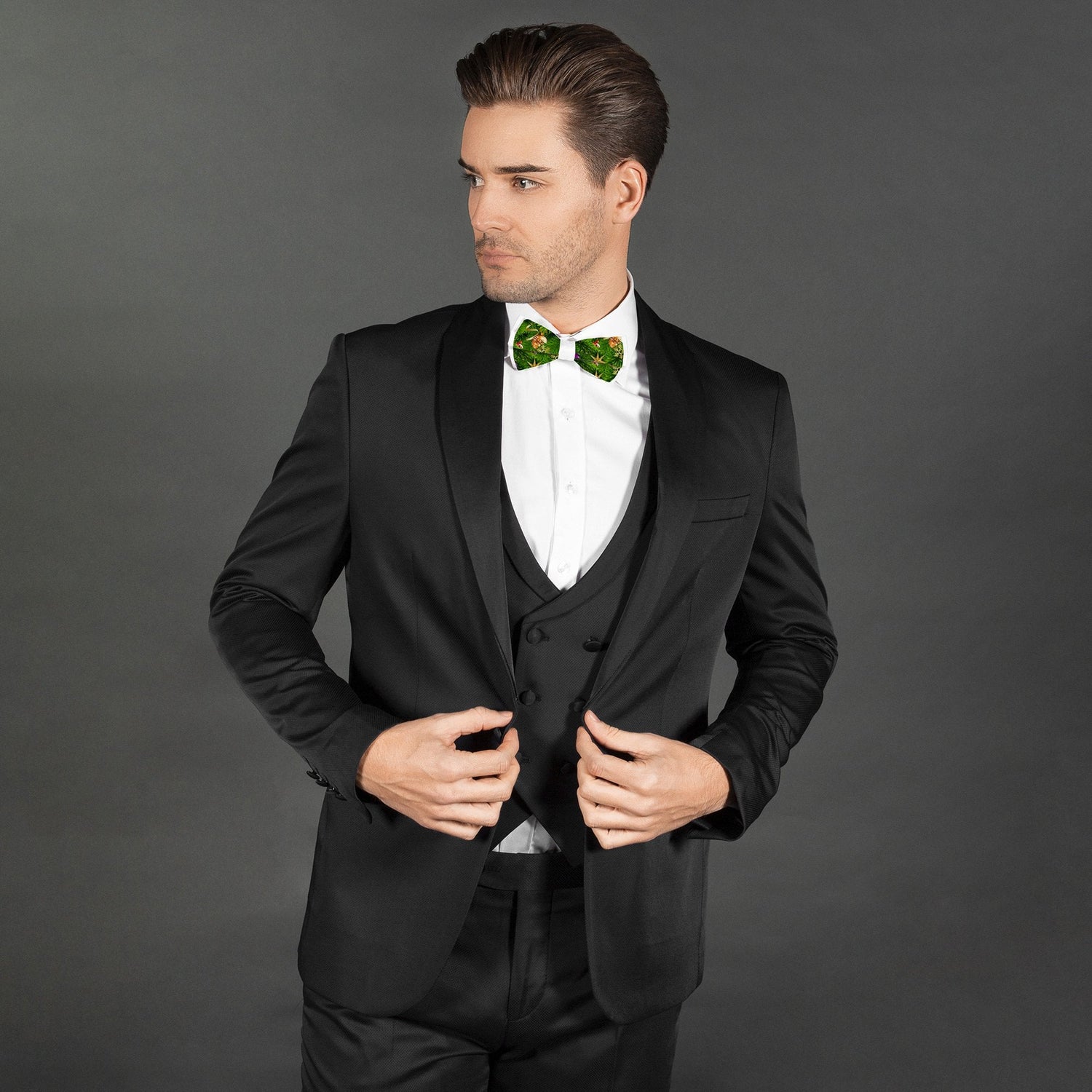 XMAS TREE PRINTED TUXEDO SHIRT WITH BOWTIE - Premium Men's Patterned Shirt by Claudio Lugli | Bold Design, Tailored Fit, Best Printed Shirts