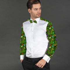 XMAS TREE PRINTED TUXEDO SHIRT WITH BOWTIE - Premium Men's Patterned Shirt by Claudio Lugli | Bold Design, Tailored Fit, Best Printed Shirts